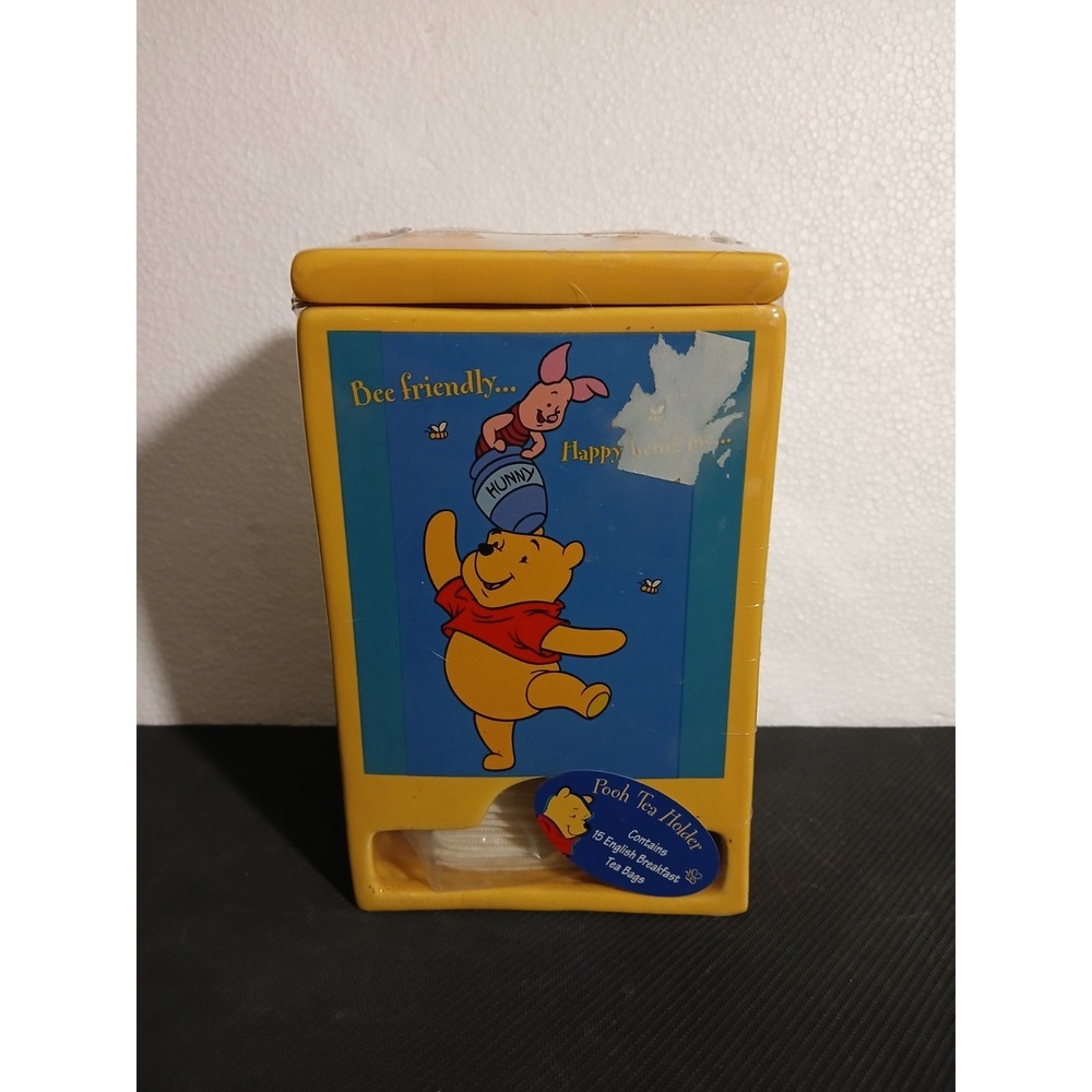 Vintage 90's Disney Winnie Pooh Piglet Tissue Dispenser Tea Bag Holder Honey Bee